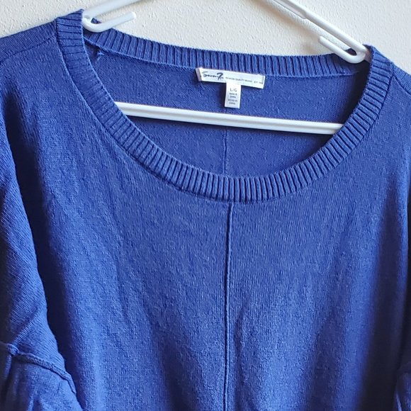 Seven7 Royal Blue/Purple Scoop Neck Cotton/Cashmere Sweater Size Large - Picture 3 of 16
